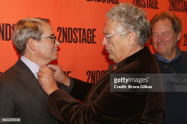 Matthew Broderick and Harvey Fierstein pose at the Opening Night arrivals for "Torch Song" at The Second Stage Tony Kiser Theatre on October 19, 2017...