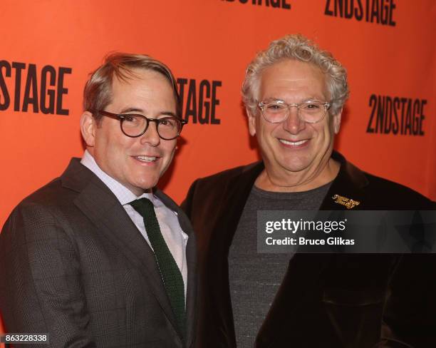 Matthew Broderick and Harvey Fierstein pose at the Opening Night arrivals for "Torch Song" at The Second Stage Tony Kiser Theatre on October 19, 2017...