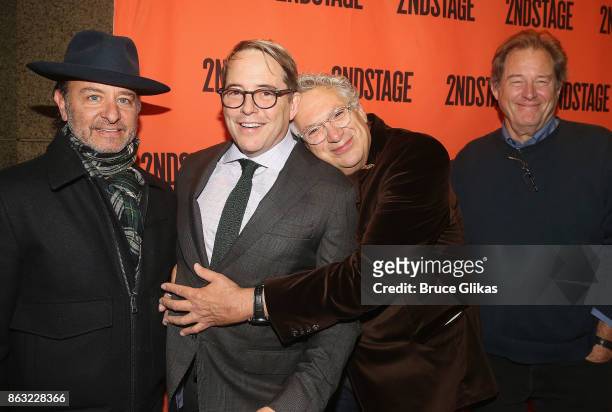 Fisher Stevens, Matthew Broderick, Harvey Fierstein and Brian Kerwin pose at the Opening Night arrivals for "Torch Song" at The Second Stage Tony...