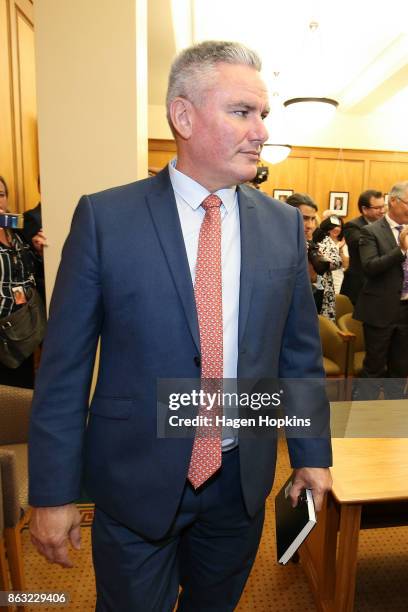 Deputy Labour leader Kelvin Davis arrives at a caucus meeting at Parliament on October 20, 2017 in Wellington, New Zealand. After weeks of...