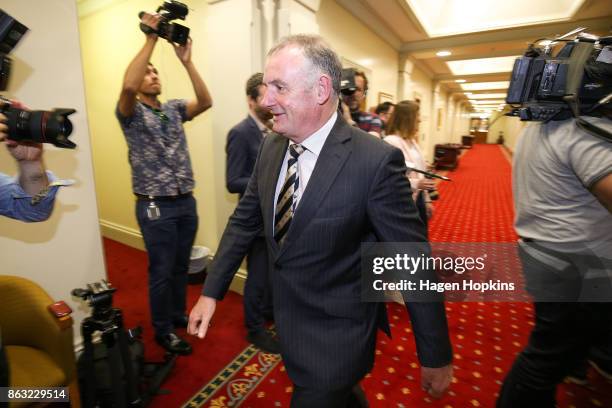 Labour list MP Trevor Mallard arrives at a caucus meeting at Parliament on October 20, 2017 in Wellington, New Zealand. After weeks of negotiations,...