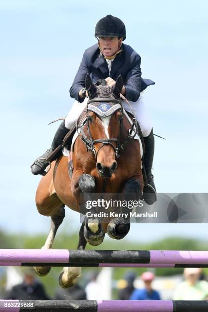 Robert Steele rides LT Holst Bernadette during round one of the 2017/18 World Cup Show Jumping NZ qualifying series on October 20, 2017 in Hastings,...