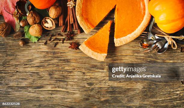 autumn background with pumpkin pie, pumpkins, nuts and spices - maple tree canada stock pictures, royalty-free photos & images