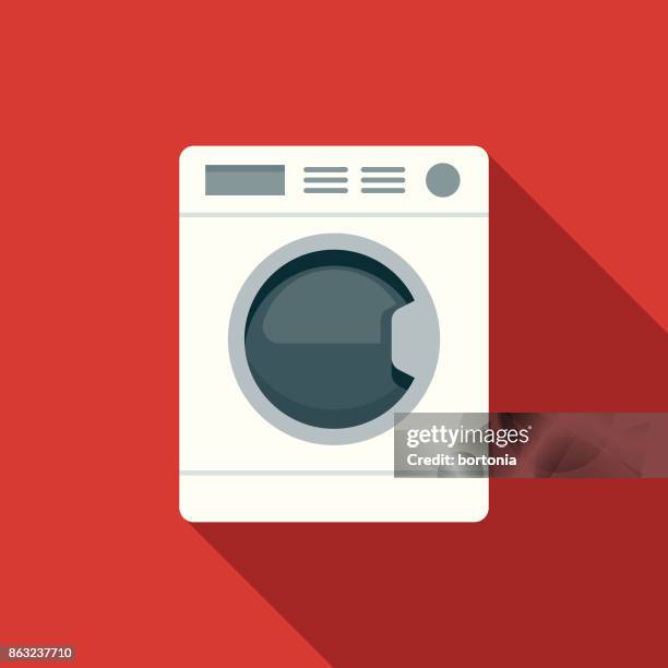 illustrazioni stock, clip art, cartoni animati e icone di tendenza di icona dell'hotel di design piatto: lavanderia - lavatrice