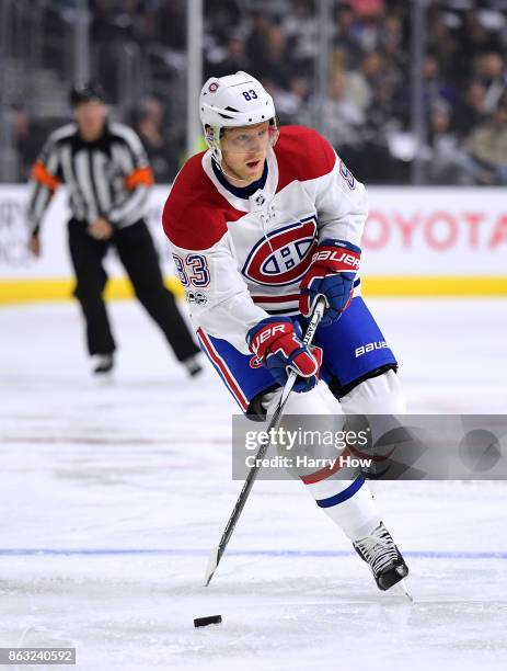 Ales Hemsky of the Montreal Canadiens skates in against the Los Angeles Kings mcat Staples Center on October 18, 2017 in Los Angeles, California.