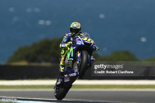 Valentino Rossi of Italy rides the MOVISTAR YAMAHA MotoGP Yamaha during free practice for the 2017 MotoGP of Australia at Phillip Island Grand Prix...