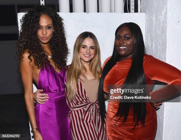 Actress Joan Smalls, singer JoJo and actress Danielle Brooks attend Daniel E Straus & CareOne Starry Night Masquerade For Puerto Ricoat Skylight...