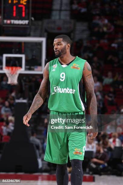 Josh Smith of Maccabi Haifa looks on during the preseason game against the Portland Trail Blazers on October 13, 2017 at the Moda Center in Portland,...