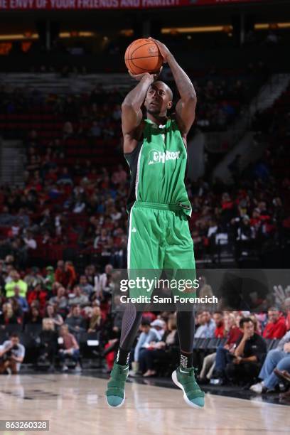 Brandon Bowman of the Maccabi Haifa shoots the ball during the preseason game against the Portland Trail Blazers on October 13, 2017 at the Moda...