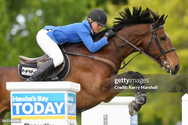 Samantha Peters rides Zabambi during round one of the 2017/18 World Cup Show Jumping NZ qualifying series on October 20, 2017 in Hastings, New...