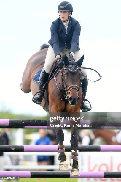 Brooke Edgecombe rides LT Holst Andrea during round one of the 2017/18 World Cup Show Jumping NZ qualifying series on October 20, 2017 in Hastings,...