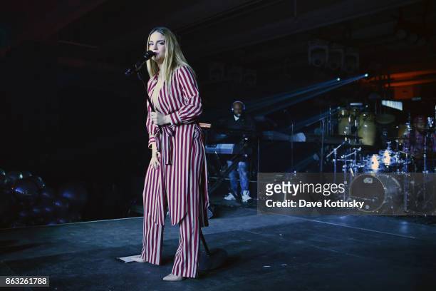 Singer JoJo performs during the Daniel E Straus & CareOne Starry Night Masquerade For Puerto Ricoat Skylight Clarkson North on October 19, 2017 in...