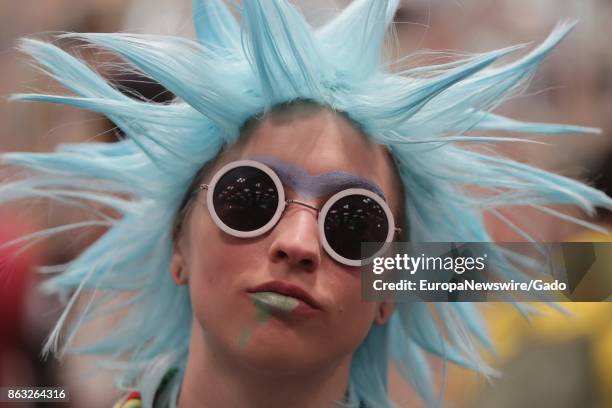 Headshot of a female comic book fan in costume during New York Comic Con at the Jacob Javits Convention Center in New York City, New York, October 5,...