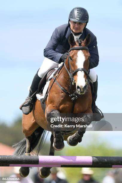 Geordie Bull rides Forest Hill during round one of the 2017/18 World Cup Show Jumping NZ qualifying series on October 20, 2017 in Hastings, New...
