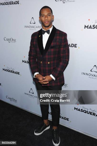 Player Victor Cruz attend Daniel E Straus & CareOne Starry Night Masquerade For Puerto Ricoat Skylight Clarkson North on October 19, 2017 in New York...