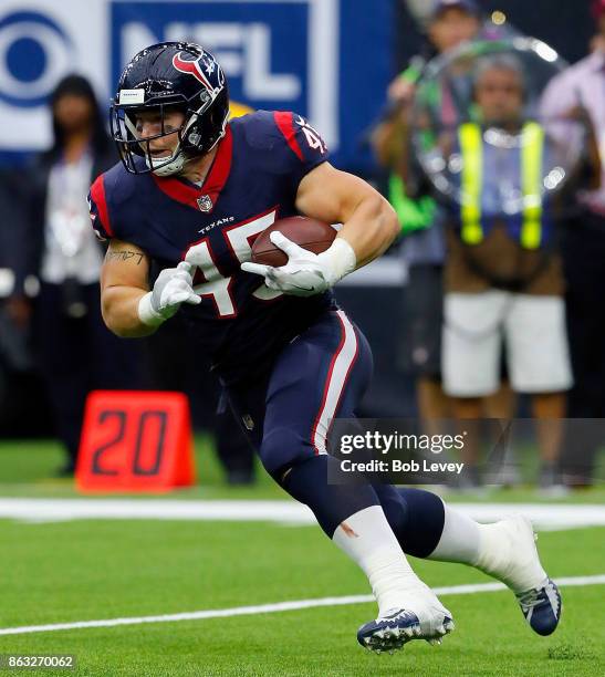 Jay Prosch of the Houston Texans rushes with the ball against the Cleveland Browns at NRG Stadium on October 15, 2017 in Houston, Texas.