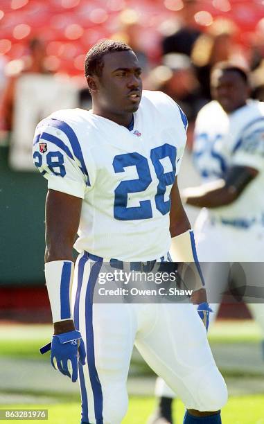 Marshall Faulk of the Indianapolis Colts against the Oakland Raiders at Oakland Coliseum circa 1995 in Oakland, California.