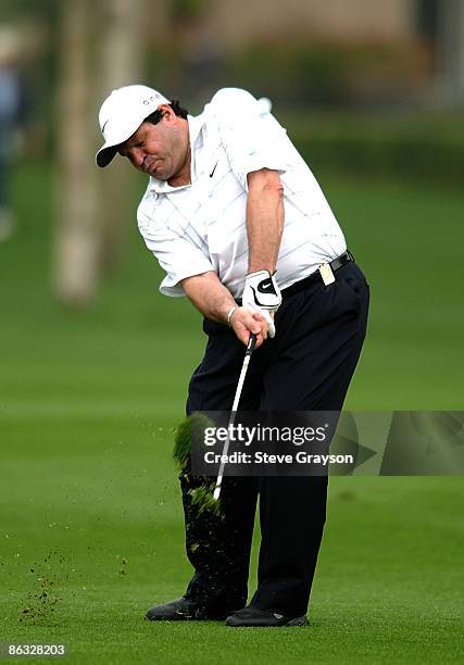 Mike Eruzione in action during round one of the 46th Bob Hope Chrysler Classic Celebirty Pro-Am at Bermuda Dunes Country Club in Bermuda Dunes,...