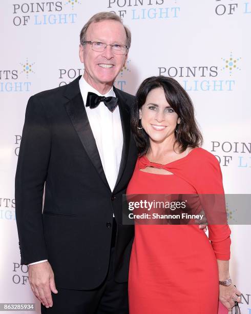 Neil Bush, chairman of the Points of Light board of directors, and his wife, Maria, attend the 2017 Points of Light Gala at the French Embassy on...