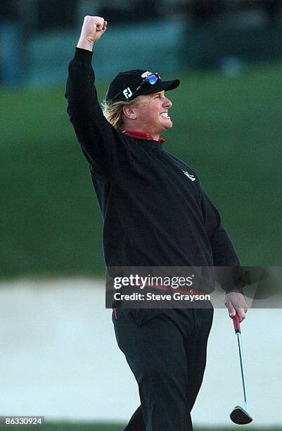 Charley Hoffman celebrates after his one hole playoff win over John Rollins in the final round of the 2007 Bob Hope Chrysler Classic at the Classic...