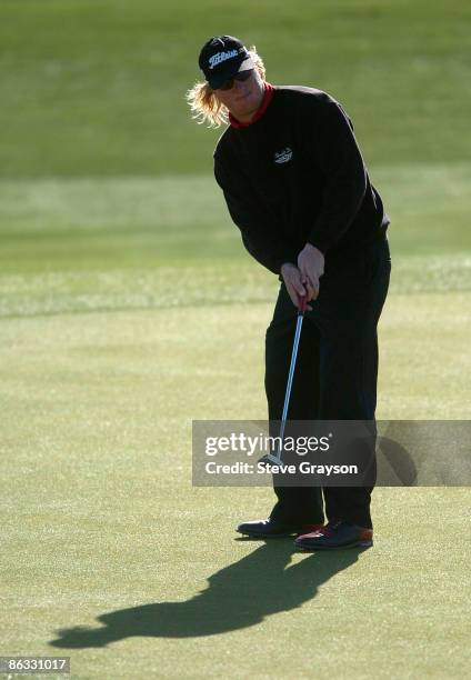 Charley Hoffman watches his putt on the 13th green in the final round of the 2007 Bob Hope Chrysler Classic at the Classic Club in Palm Desert