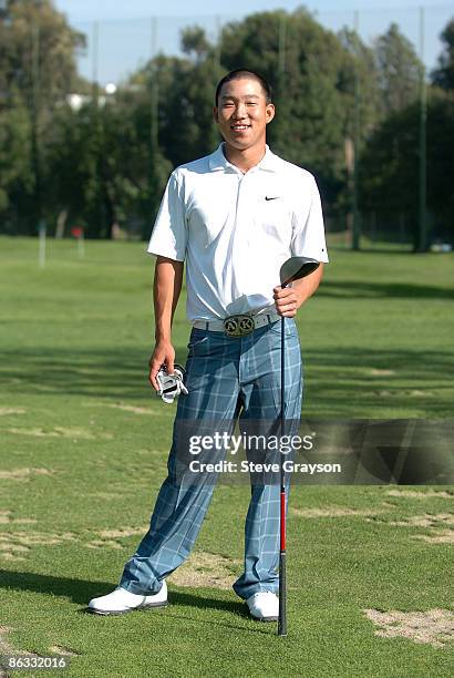 Anthony Kim poses on the driving range after his play in the final round of the PGA TOUR's 2007 Nissan Open at Riviera Country Club in Pacific...