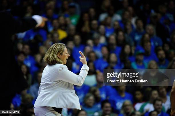 Head coach Cheryl Reeve of the Minnesota Lynx reacts to a call during the first quarter of Game Two of the WNBA Finals against the Los Angeles Sparks...