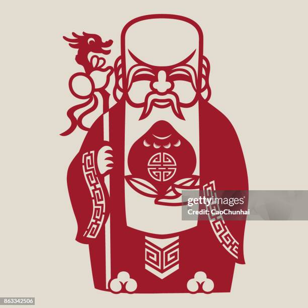 stockillustraties, clipart, cartoons en iconen met de god van de levensduur - chinese worship the god of fortune in guiyuan buddhist temple