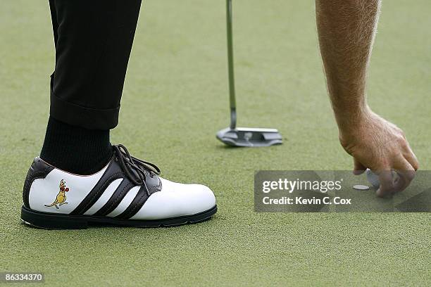 Stuart Appleby lines up his ball for a par putt on the 15th green during the second round of the 2007 Shell Houston Open Friday, March 30 on the...