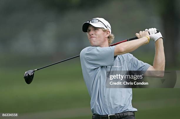 David Hearn tees off on in the first round of the 2005 B.C. Open at En-Joi Golf Club in Endicott, New York. Thursday, July 14 2005