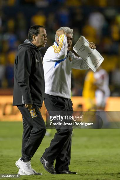 Ricardo 'Tuca' Ferretti, coach of Tigres, gestures at the end of the 10th round match between Tigres UANL and Veracruz as part of the Torneo Apertura...