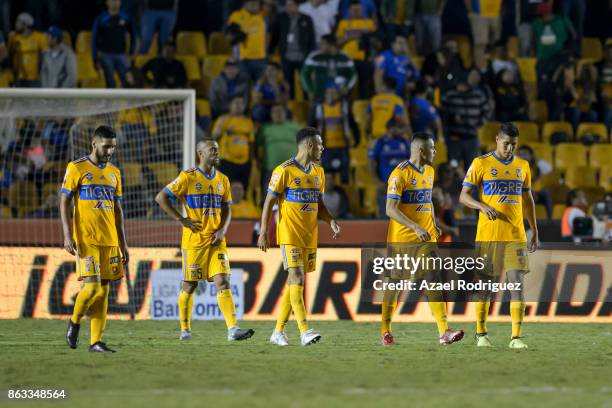 Players of Tigres get off the field at the end of the 10th round match between Tigres UANL and Veracruz as part of the Torneo Apertura 2017 Liga MX...