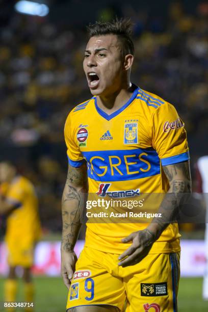 Eduardo Vargas of Tigres reacts during the 10th round match between Tigres UANL and Veracruz as part of the Torneo Apertura 2017 Liga MX at...