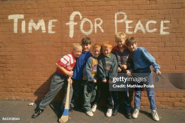 Children playing in the street during ceasefire in Northern Ireland.