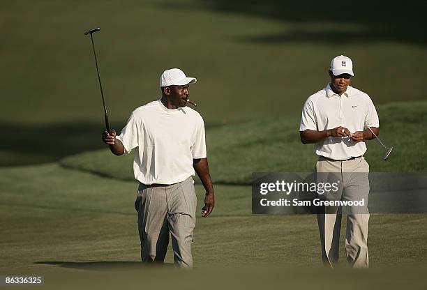 Michael Jordan and Tiger Woods during the Pro-Am prior to the 2007 Wachovia Championship held at Quail Hollow Country Club in Charlotte, North...