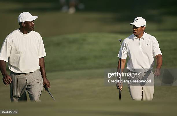 Michael Jordan and Tiger Woods during the Pro-Am prior to the 2007 Wachovia Championship held at Quail Hollow Country Club in Charlotte, North...