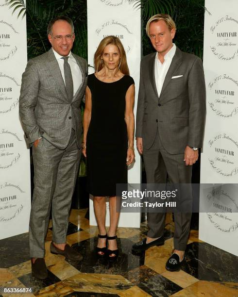 Andrew Saffir, Sandy Brant, and Daniel Benedict attend the Vanity Fair And Saks Fifth Avenue 2017 International Best-Dressed List Party at Academy...