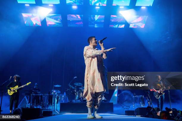 Imagine Dragons perform during their Evolve World Tour at Little Caesars Arena on October 19, 2017 in Detroit, Michigan.