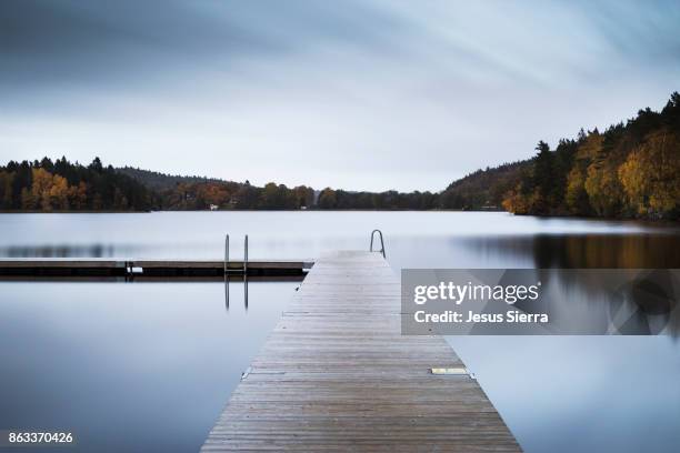 jetty at lake, sweden - floating moored platform stock pictures, royalty-free photos & images