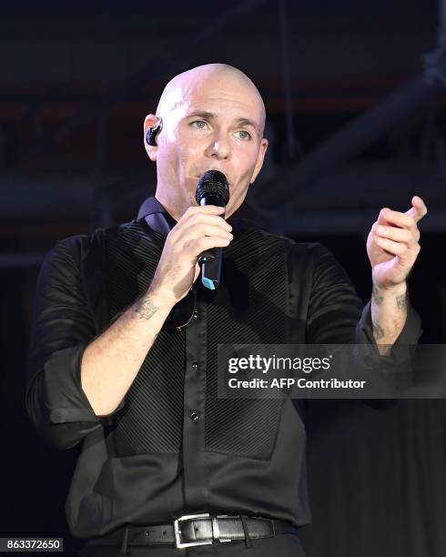 Pitbull performs during the 2017 CareOne Masquerade Ball for Puerto Rico Relief Effort at Skylight Clarkson North on October 19, 2017 in New York...