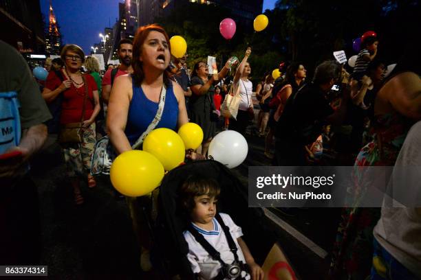 Group of parents and their children protest against a programe to allegedly improve the nourishing of students and fight hunger in Sao Paulo, Brazil,...