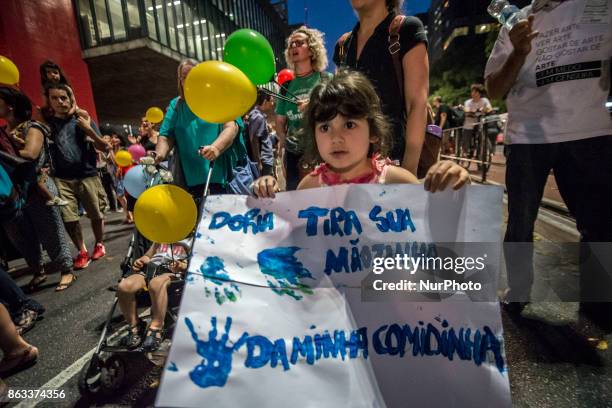 Group of parents and their children protest against a programe to allegedly improve the nourishing of students and fight hunger in Sao Paulo, Brazil,...