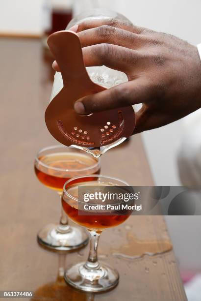 Martell Lotus Bomb cocktails being made with Martell Cordon Bleu at the H.O.M.E by Martell event on October 19, 2017 in Washington, DC.