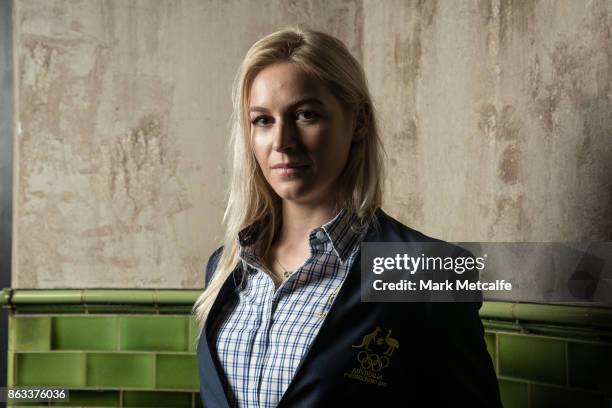 Danielle Scott poses ahead of the Australian Olympic Committee 2018 Winter Olympic Games uniform launch at The Palisade Hotel on October 20, 2017 in...