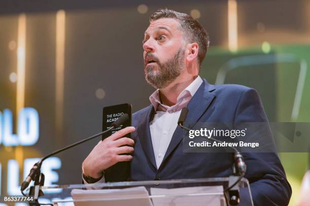 Iain Lee wins an award at the Audio & Radio Industry Awards at First Direct Arena Leeds on October 19, 2017 in Leeds, England.