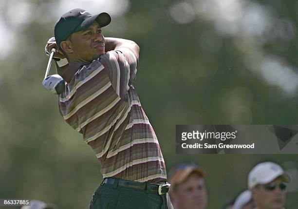 Tiger Woods of the United States during the final round of the NEC Invitational at Firestone Country Club in Akron, Ohio on August 21, 2005.