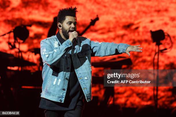 Recording artist The Weeknd performs on his Starboy: Legend of the Fall 2017 World Tour at the AT&T Center on October 19, 2017 in San Antonio, Texas....