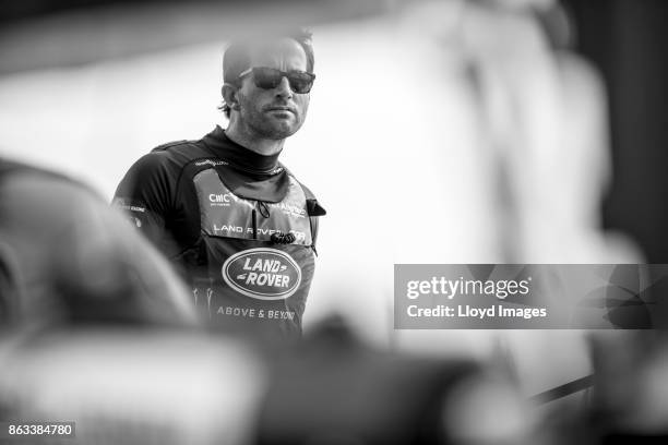 Sir Ben Ainslie of the United Kingdom helms the Land Rover BAR Academy during the Extreme Sailing Series on October 19, 2017 in San Diego, California.