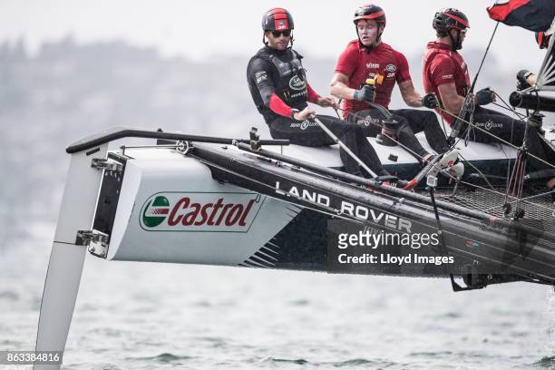 Land Rover BAR Academy shown here in action and helmed by Sir Ben Ainslie of the United Kingdom during the Extreme Sailing Series on October 19, 2017...