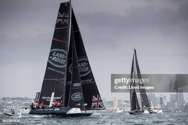 Land Rover BAR Academy shown here in action, skippered by Rob Bunce and helmed by Sir Ben Ainslie of the United Kingdom with team mates Elliot Hanson...